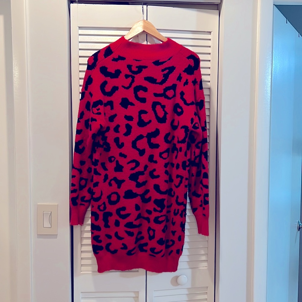 Nasty Gal Red Leopard Sweater Dress